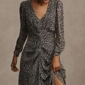 Velvet by Graham & Spencer Black and White Long Sleeve Wrap Dress